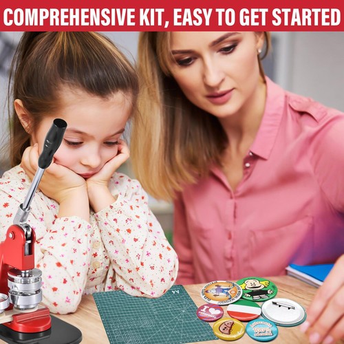Button Maker Machine Multiple Sizes 300Pcs, Photo Pin Badge Maker 1.25+2.28+3 In - Picture 7 of 11