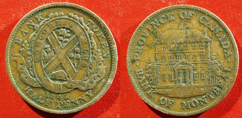 1842 Bank of Montreal Token - Tall Trees - PC 1A1 - Solid F/VF   stk#k621