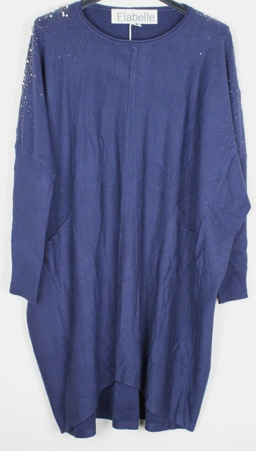 OFF WHITE Abito da donna Lagenlook maniche da pipistrello scintillante perla diamante design a costine lavorato a maglia