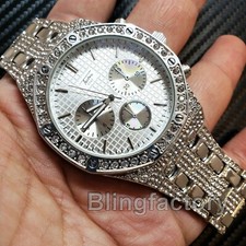 Men's Luxury Rapper Silver Plated Bling Simulated Diamond Metal Band Wrist Watch