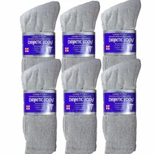 6 Pairs New Gray Men Loose Fit Top Circulatory Diabetic Crew Socks Cotton 10-13 
