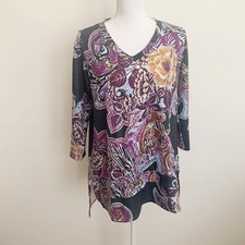 Soft Surroundings Tunic Size M Women  s Floral Print Long Sleeve V Neck Pullover