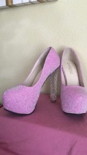 Crystal Heeled Pink Womens 8.5 Heels Pumps Shoes Platform Holiday 