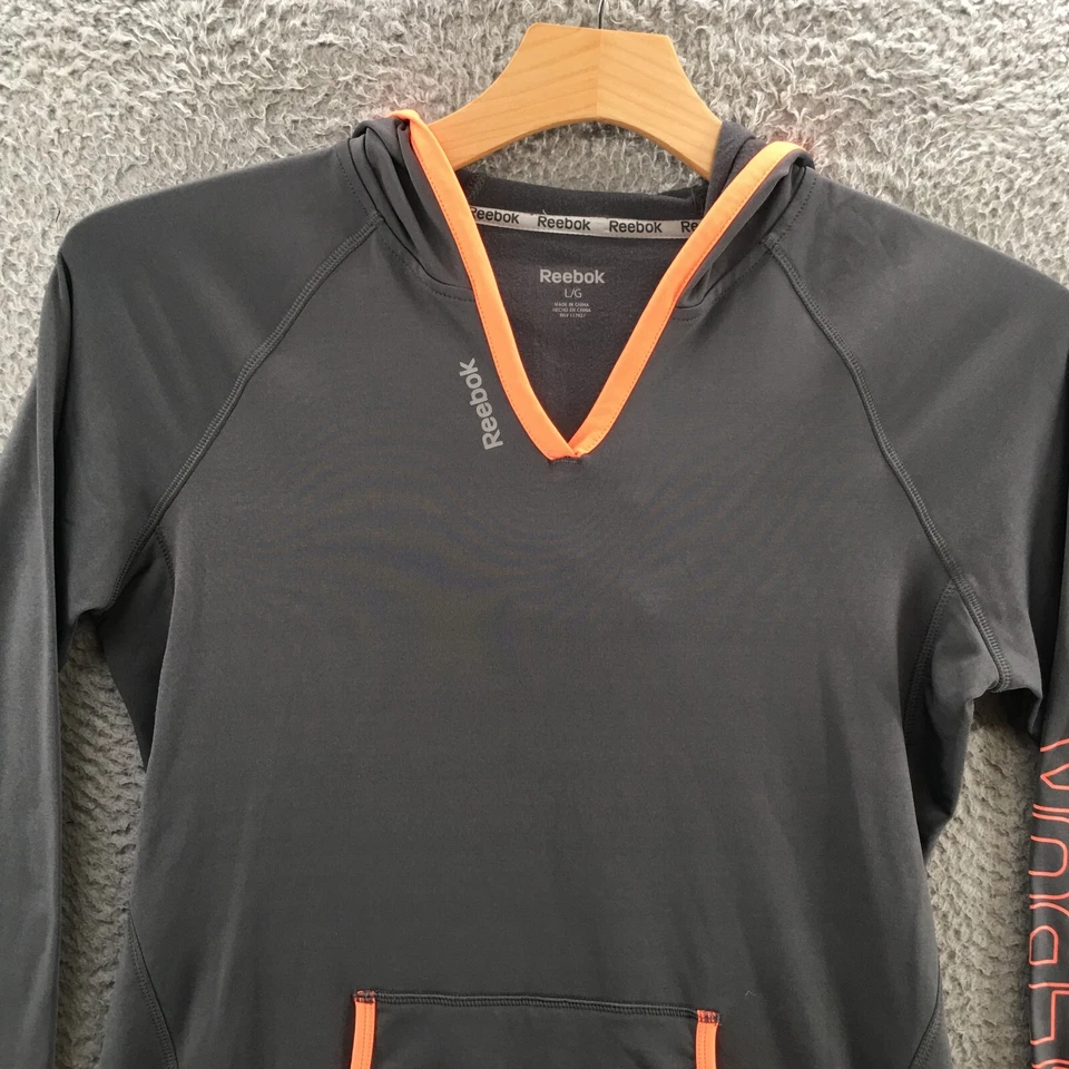 Sudadera con Capucha Reebok Mujer Grande Gris Forrada de Vellón Manga Larga Bolsillo Frontal Foto 2 de 4