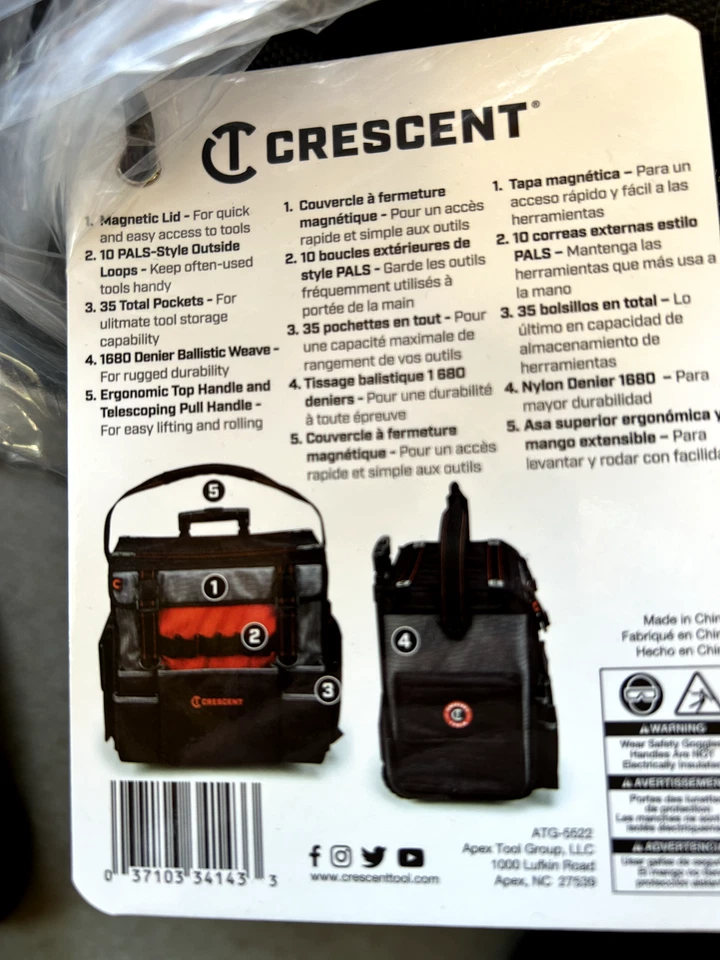 crescent ctbr1850n 18" Tradesman Rolling Tool Bag - Image 4 of 4