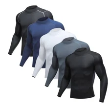 Men Mock Neck Long Sleeve Base Layer  Top T-shirts Compression Gym Sport Shirts