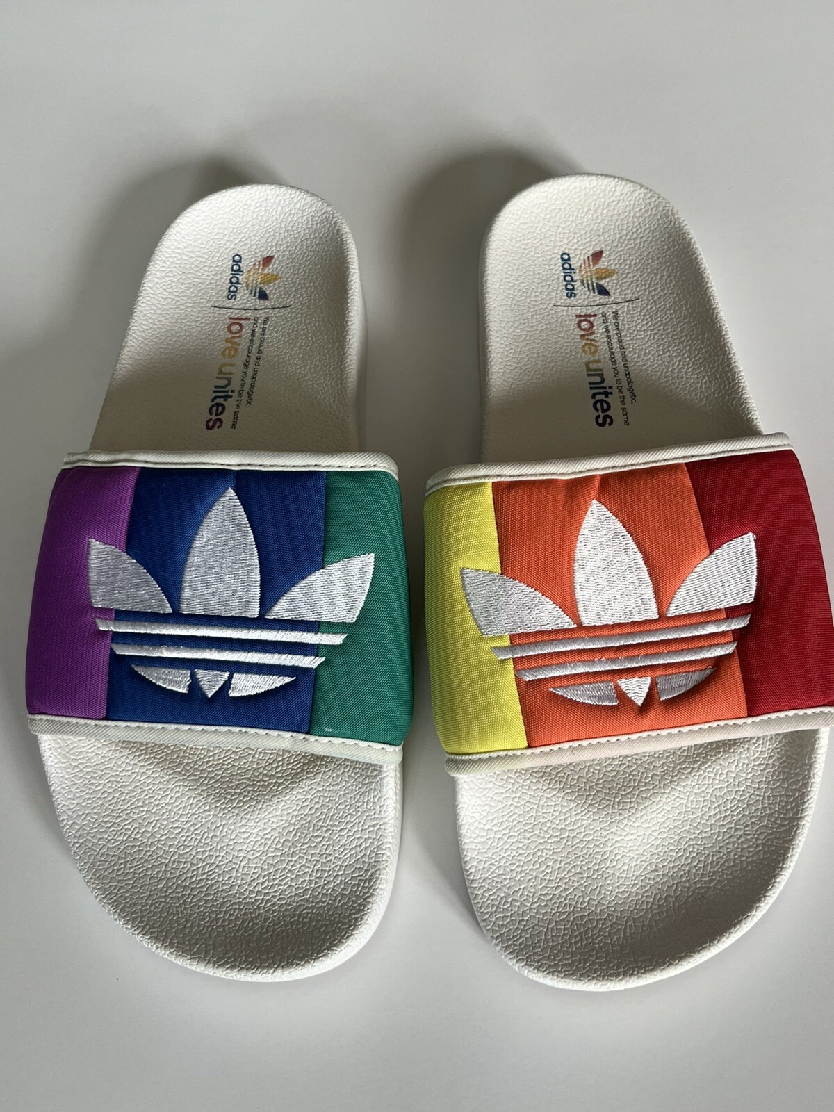 Adidas Love United Rainbow Pride Slides Men's Size 9 Slip-On Sandals-image