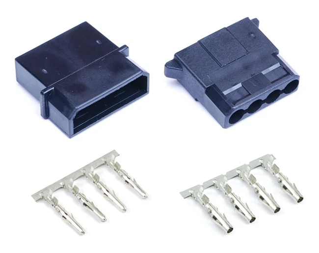 Black Male & Female 4 Pin Molex Connector With Pins for PC Computer Power Supply - Image 2 of 2
