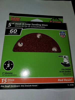 Gator Power 5'' Hook And Loop Sanding Discs 60 Coarse 15 Discs Red Resin