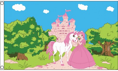 Rosa Prinzessin, ein Pony & ein Palast Polyester 5'x3' Flagge - LETZTE