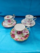 3 Vintage Teacups & Saucers 1 is a Royal Albert, 2 are Elizabethan W/Pink Roses