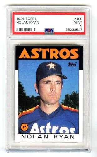 NOLAN RYAN~HOUSTON ASTROS~1986 TOPPS PSA-9 MINT 40-YR-OLD MLB BASEBALL CARD #100