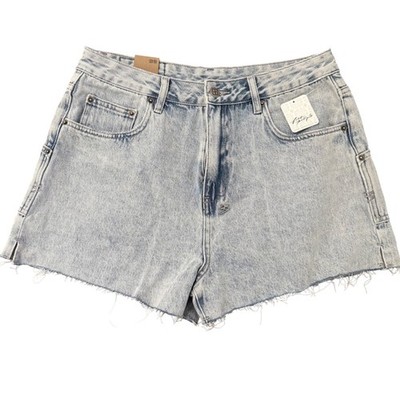 TSUBI Free People Flipped Denim Shorts Size 32 High Waist Raw Hem Light Wash