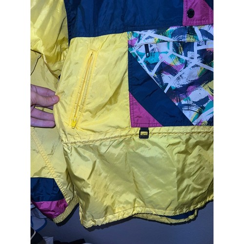 Vintage Spyder Jacke leichter Windbreaker Kapuze mehrfarbig gelb hell XL - Bild 6 von 16