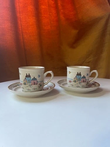Vintage International Tableworks "Heartland" Coffee Tea Mugs w/ Saucers