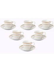 Lorren Home Trends Floral Espresso Set, 2 oz 12 Piece - Gold-Tone