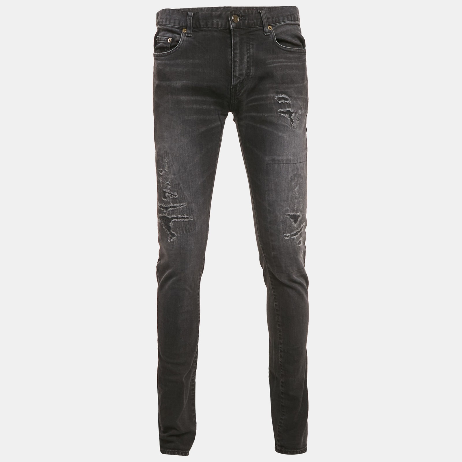 Jeans Saint Laurent Paris nero denim lavato e invecchiato vita M 32"