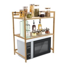 3-Tier Microwave Shelf Rack with Hooks & Cutting Board Stand