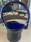 Fenton Cobalt Blue Hand-Blown Glass Basket with Twisted Handle