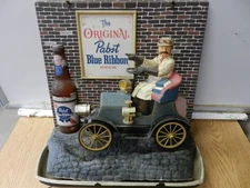 1960's Pasbt Blue Ribbon Beer Lighted Bar Sign Old Jalopy car Lights Up Used