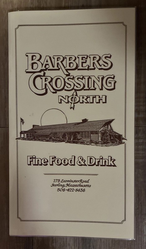 Barbers Crossing North Fine Food & Drink Restaurant Menu, Sterling Massachusetts