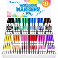288 Count Washable Markers Bulk, 12 Assorted Colors, Fine Line Colored Marker...
