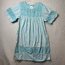 Vtg National House Dress Muumuu Women Small Floral SS Embroidered Cottagecore