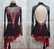 Ice Figure Skating Dress Elasticity Competition Skating Jeweled red dyeing