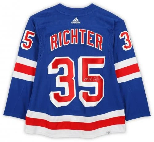 Camiseta deportiva auténtica Adidas azul autografiada de Mike Richter New York Rangers Foto 2 de 4