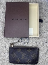Louis Vuitton Monogram Key Pouch Key Chain Brown Leather Zipper Detachable Clip