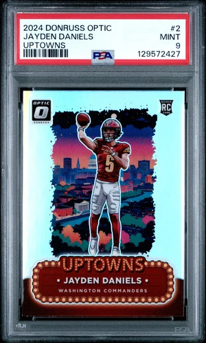 JAYDEN DANIELS PSA 9 2024 PANINI DONRUSS OPTIC #2 UPTOWNS ROOKIE RC SSP 378