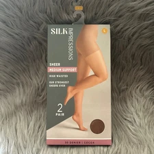 Silk Impressions Medium Support Sheer Tights Women Size Large Cocoa High Waisted