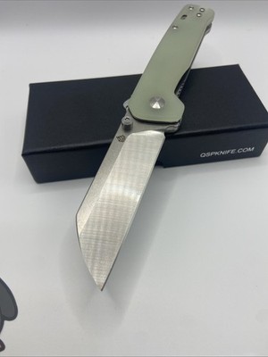 QSP Penguin V2 Folding Knife Jade G10 Handle D2 Sheepsfoot Plain Edge QS130V2-G1