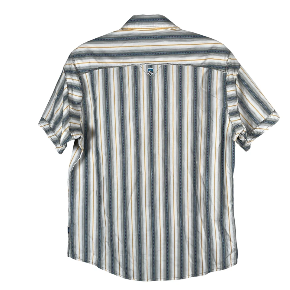 Camisa de exterior Kuhl para hombre con botones pequeña blanca azul a rayas S/S mezcla de algodón Foto 3 de 4