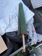Vintage Brown Green Paper Parasol Umbrella with Bamboo Wooden Handle