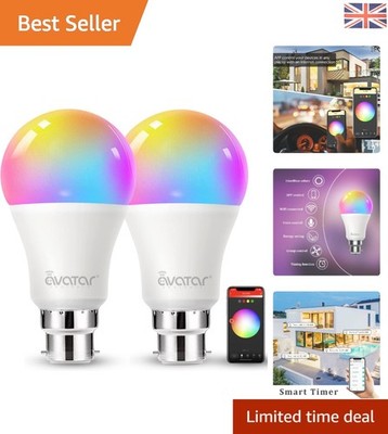 Sprachgesteuerte Smart RGBW LED Leuchtmittel, B22 Sockel, energieeffizient 9W - 2er Pack