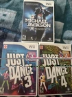 Three Wii Games Michael Jackson: The Experience, and Just Dance 3 & 4