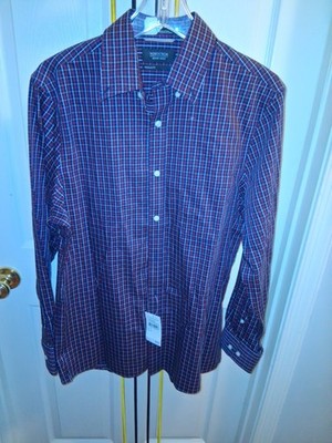 NWT Nordstrom Mens Shop Smartcare Reg Fit Wrinkle-free Blue Plaid Shirt Size Med