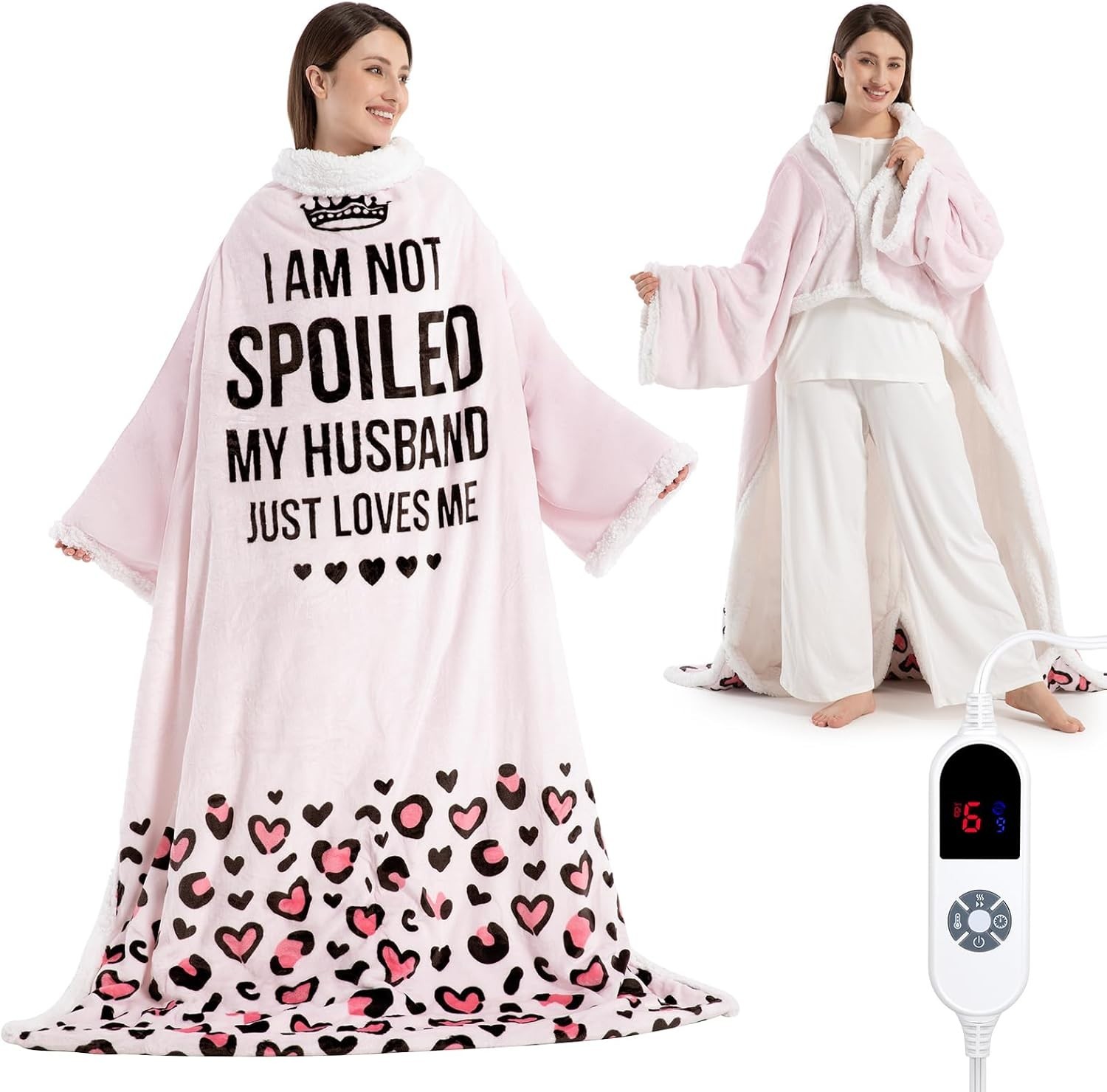 Wearable Heated Blanket with Sleeves Foot Pocket Electric Throw for Women Gift