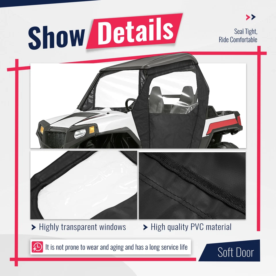 For Polaris RZR 570 800 900 (2008-2014 2015-2021) Black Soft Door Cab Enclosures - Image 4 of 4