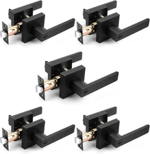 Probrico 5 Pack| Matte Black Square Privacy Door Levers Bed 5 Pack, 