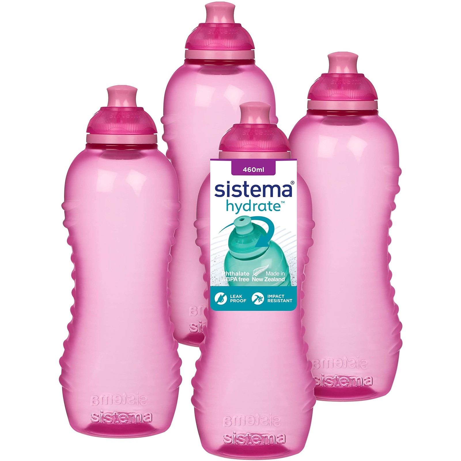 Set of 4 Sistema Leakproof Pink Squeeze Sports Bottles 460ml BPAFree Kids - Image 4