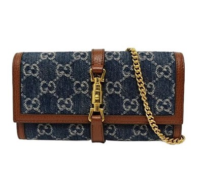 Gucci Jackie 1961 GG Denim WOC Chain Wallet Crossbody Bag GHW