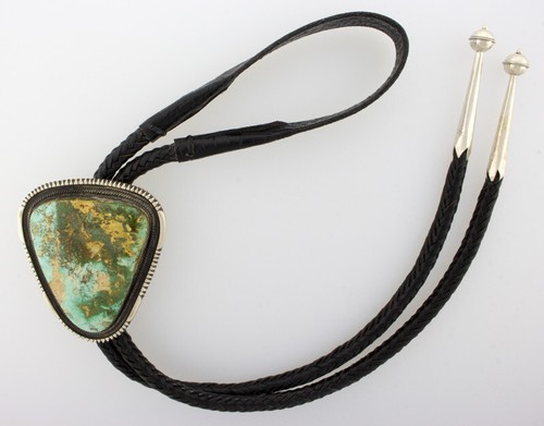 Natural Royston Turquoise Bolo Tie By Navajo Artist Rick Martinez - Picture 1 of 3