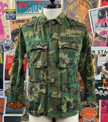 80s USN Navy Seabees Camouflage Camo Print BDU Hot Weather Coat 