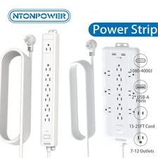 7/ 12 Outlet Surge Protector Power Strip Flat Plug 15/25FT Extension Cord