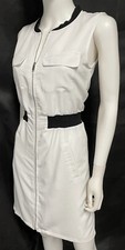 Calvin Klein Summer Dress Sporty Playful Casual Zip Front Crisp White Lined SM