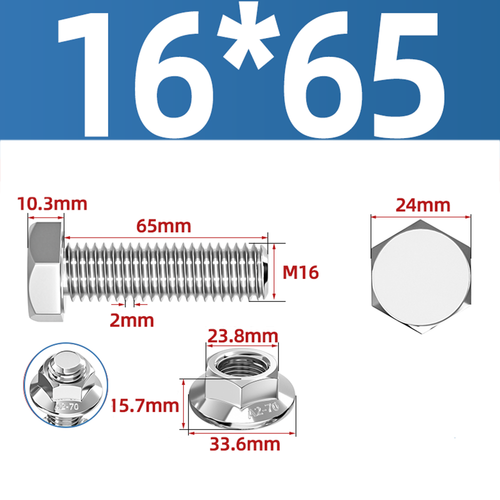 304 Stainless Hex Flange Bolts With Free Serrated Flanged Nuts M10 M14 M16 M20 - Picture 96 of 138