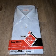 Vintage Brent Long Sleeve Shirt Sanforized Button Up Size 16 34 Baby Blue NOS