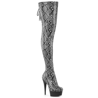 DELIGHT-3008SP-BT Pleaser Plateauoverkneestiefel grau schwarz Schlangenmuster